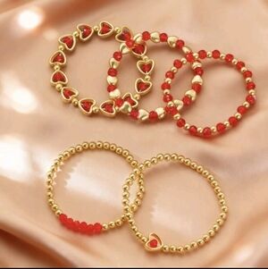 Gold and Red Heart Bracelet Set Of 5